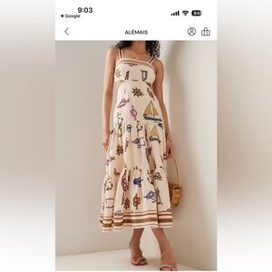 Alemais Cream Tiered dress  with Multicolor Nautical Motifs